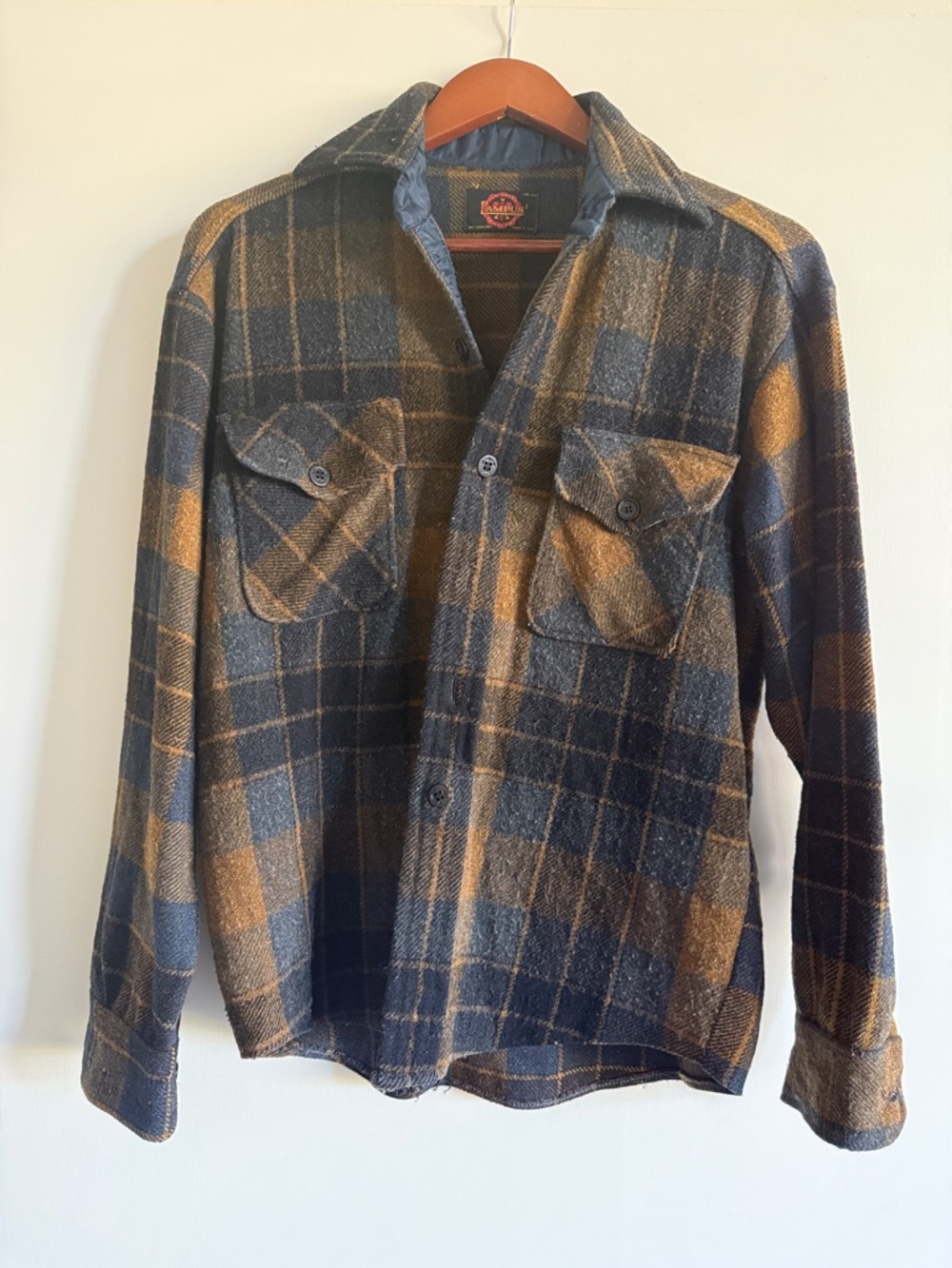 TRUE VINTAGE Campus Plaid Wool Button-Up Shirt Jacket - Blue & Brown